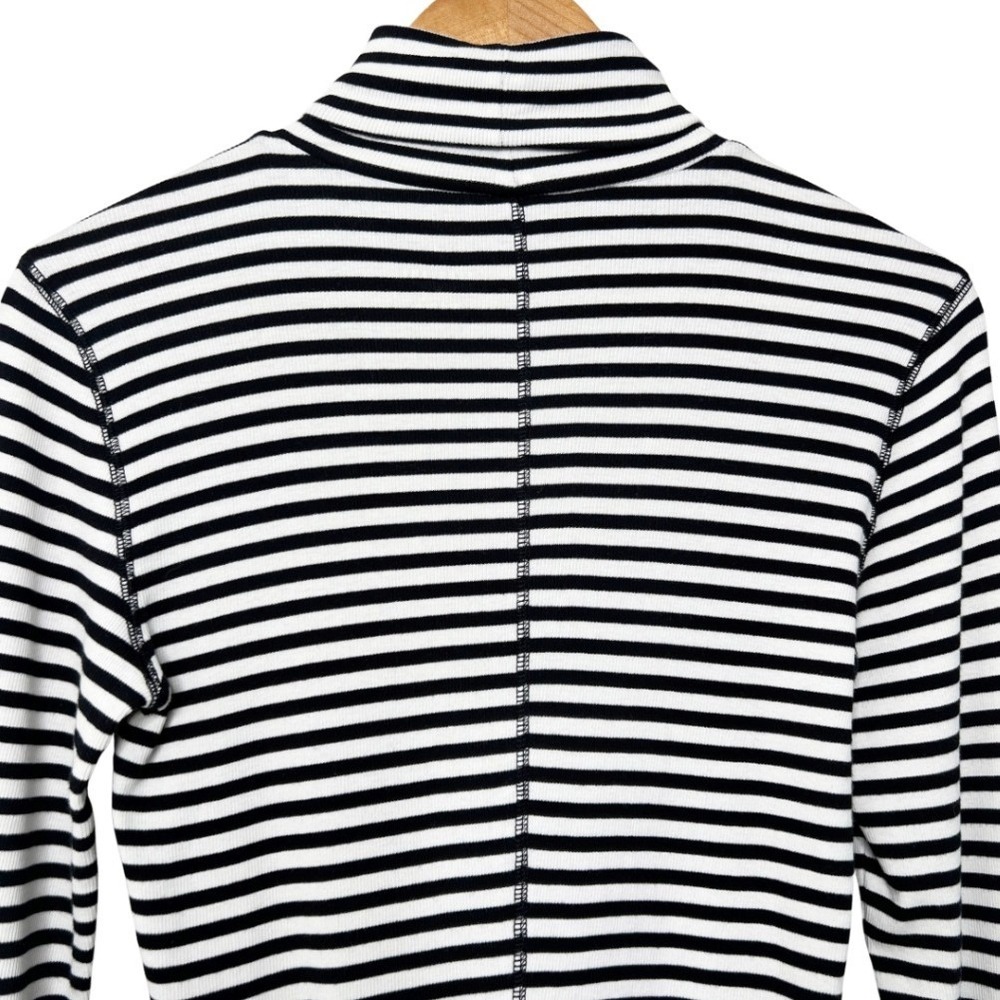 Everlane Womens Luxe Rib Turtleneck Bone Black Striped Supima Cotton Top Medium - Picture 5 of 8